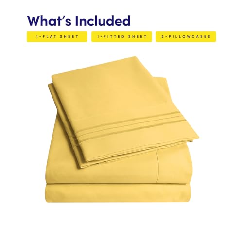Image of 1500 Supreme Collection King Sheet Sets Yellow - Luxury Hotel Bed Sheets and Pillowcase Set for King Mattress - Extra Soft, Elastic Corner Straps, Deep Pocket Sheets, King Yellow