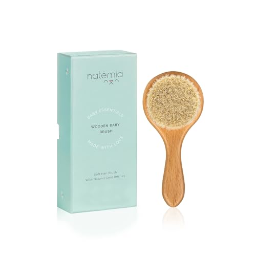 Image of Natemia Wooden Baby Hair Brush | Natural Soft Bristles for Newborns & Toddlers | Gentle Cradle Cap Care | Ideal Baby Registry Gift