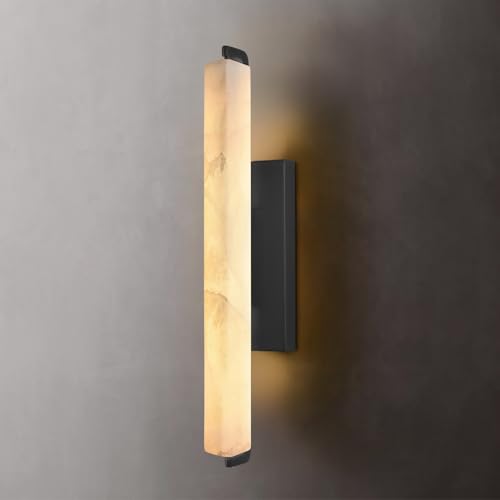 MDEGLYO Alabaster Wall Sconce, 19" Natural Marble Wall Sconce, Black
