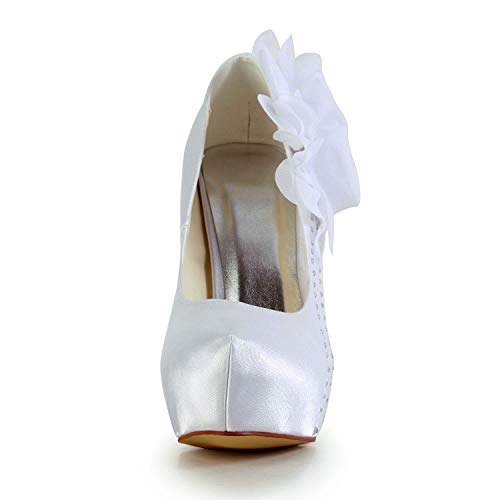 JIAJIA 2018A Women's Bridal Shoes Closed Toe High Heels Satin Platform Pumps Flower Wedding Shoes - Image 3