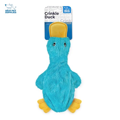 Image of Best Pet Supplies Interactive Squeaky Dog Chew Toy, Ideal Dog Toys for Chewers, Small, Medium & Large Dogs, and Fetch Lovers - Crinkle Duck (Turquoise), Medium