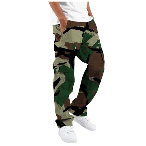Mens Cargo Pants Casual Outdoor Camouflage Hunting Combat Work Pants Elastic Waist Climbing Tactical Tapered Trousers