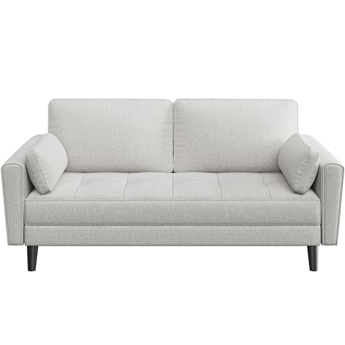 Soberine Divano a 2 Posti Divanetto da Salotto Imbottito con 2 Cuscini e Tasche Laterali Sofa Relax per Soggiorno camera da letto Appartamento (Tessuto, Griege)