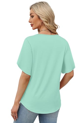 Image of WIHOLL Womens Summer Tops Short Petal Sleeve Shirts Fashion V Neck Womens Clothing