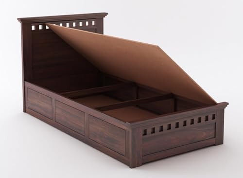 Image of Ganpati Arts Sheesham Wood Armania Single Size Bed with Box Storage for Bedroom | Wooden Single Bed Palang for Home (Walnut Finish) 1 Year Warranty