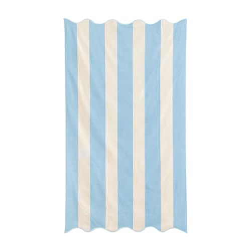 Image of Allure Extra Large Striped Scalloped Beach Towel 90 x 170cm – 100% Cotton Stripe Towel for Beach, Pool & Travel, Super Soft & Absorbent, Quick Dry, Plush Dual-Sided Velour & Terry (Ice Blue)