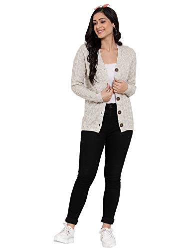 Image of Kalt Women Full Sleeves Cable Button Acrylic V-Neck Sweater