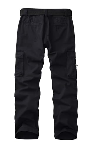 AKARMY Cargo Pants for Men Casual Outdoor Cotton Hiking Y2K Work Pants with Multi Pockets 8612 Black 382