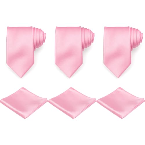 Image of Unittype 6 Pcs Mens Tie and Pocket Square Set, Solid Color Satin Formal Necktie Handkerchief for Wedding Fathers Day Gift