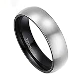 Mesnt Alianza de boda para hombres y mujeres, anillo de boda de titanio mate simple de 6 mm, ajuste cómodo, color negro plateado, talla 0