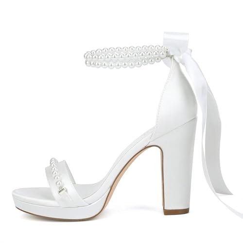 Pearl Wedding Shoes for Bride High Heel Platform Wedding Sandals Chunky Heel Bridal Shoes3