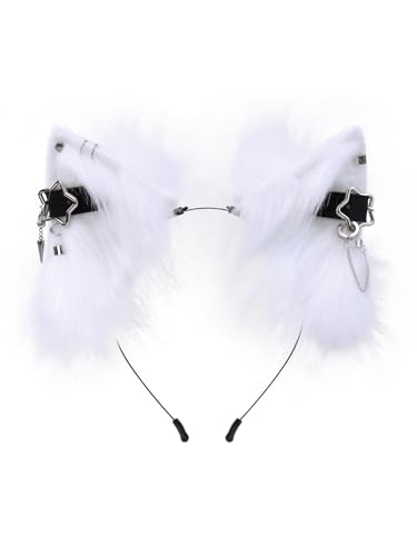 QinRuan Cat Ear HairBand Faux Fur Animal Ears Metal Chain Punk Dark Cosplay Custume Gothic Style Headwear