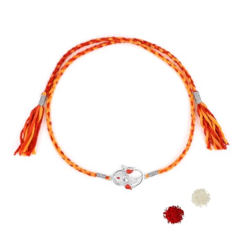 Image of ROOVI Pure 925 Sterling Silver Rakhi for Bhai with Roli Chawal
