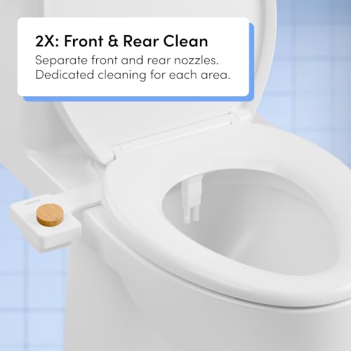 Image of TUSHY NEW Fresh Dual Nozzle Cool Water Bidet: Ultra Slim Toilet Seat Attachment Sprayer with Luxury 2 in 1 Front & Rear, Self-Cleaning, 180º Clean (DIY Install, 10 Minutes), Non-Electric, Bamboo Knob