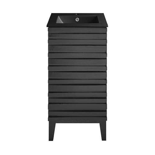 Image of Swiss Madison Cascade 18 in. Black Oak Bathroom Vanity with Black Ceramic Sink Top