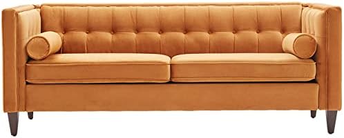 Dreamsir 78'' W Velvet Sofa, Mid-Century Love Seats Sofa Furniture with Bolster Pillows, Button Tufted Couch for Living Room, Tool-Free Assembly (Sofa, Ginger)