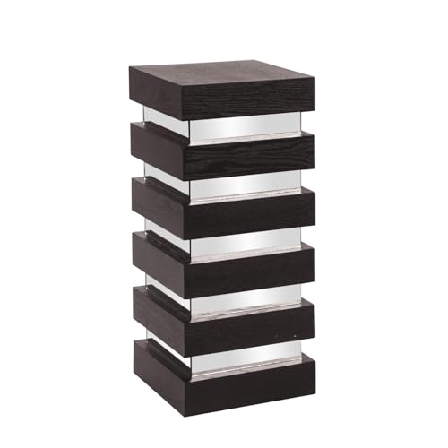 Howard Elliott Stepped Pedestal Accent Table, Black Wood and Mirrored Side End Table for Home Decor, Small Space Pedestal Table for Bedroom, Living Room & Entryway, 12 x 12 x 28 Inch, Medium