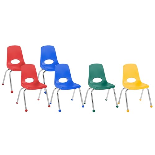 Image of Factory Direct Partners 14 inch School Chairs, Stackable Kids Classroom Chair, Set of 6, Stacking Student Chair with Ball Glides for 1st-3rd Grade, Elementary & After-School Programs, Assorted Colors