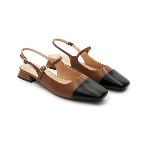 Image of C.Paravano Women's Square Toe Slingback Block Heel Sandals