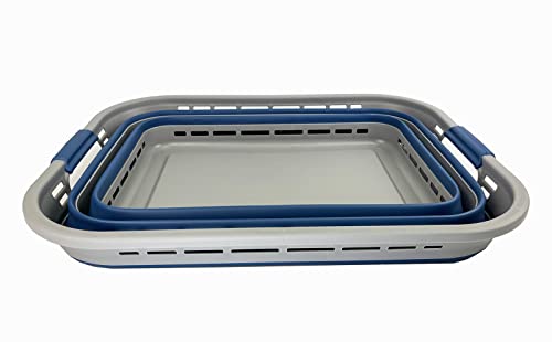 Image of SAMMART 42L (11 gallons) Collapsible Plastic Laundry Basket - Portable Pop Up Storage Container /Organizer - Portable Hamper - Space Saving Easy Storage (Grey /Mist Blue)