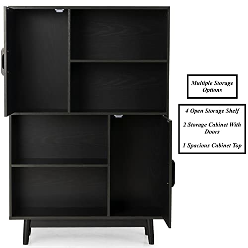 Black Storage Cabinet Sideboard Bookcase Bookshelf Cupboard Multiple Storage Options With 2 Doors Cabinet 4 Open Storage 31.5Inch X 9.5Inch X 47Inch (L X W X H) #TOP2