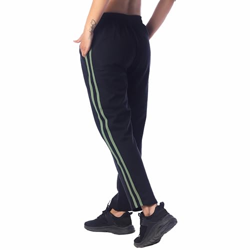 Image of London Hills Women's Regular Fit Mid Rise Cotton Blend Joggers Track Pants Striped Track Pants
