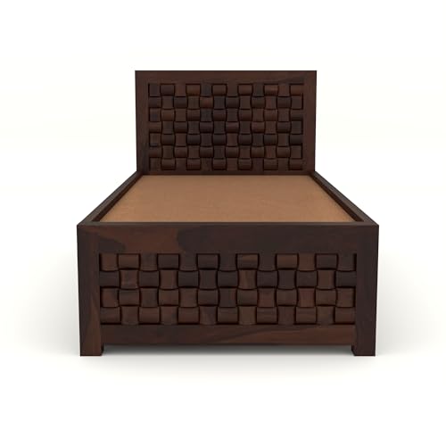 Image of Solid Sheesham Wood Single Size Bed with Box Storage for Bedroom Living Room Single Cot for Home Wooden Palang for Hotel (Walnut, Size 6 * 4)