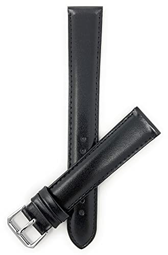 Bandini Double Extra Long (XXL) 20mm Italian Leather Watch Band Strap - Black - Semi-Glossy - Padded