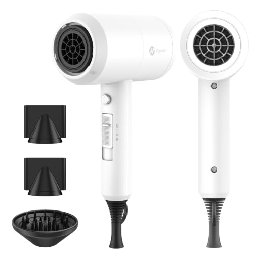 Image of Slopehill Professional Ionic Hair Dryer, Powerful 1800W Fast Drying Low Noise Blow Dryer with 2 Concentrator Nozzle 1 Diffuser Attachments for Home Salon Travel (White)