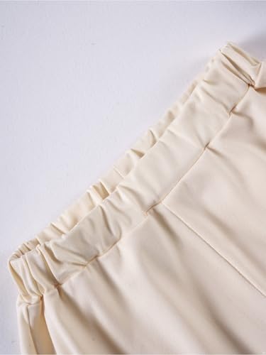 Hansber Kids Girls 2-Piece Solid Color Sports Outfit Round Neck T-shirt with Shorts for Exercise Workout Beige 2-3 Years4