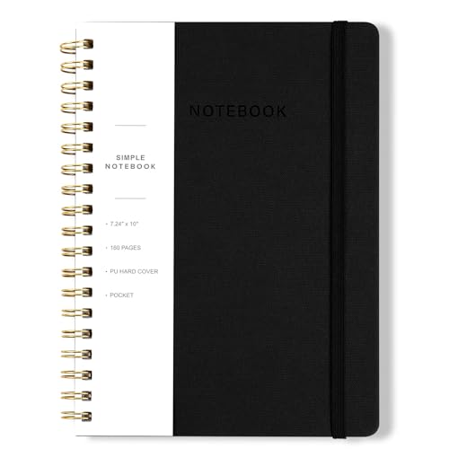 Image of Spiral Notebook - 7.24 inch x 10 inch College Ruled Journal with Inner Pockets and 180 Pages, PU Leather Cover Business Journal, Twin-Wire Binding Notebook Perfect for Office & Home School Supplies Black