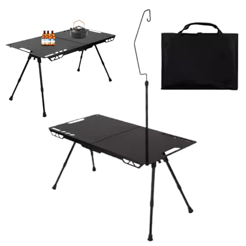 Mesa de picnic | Escritorio regulable en altura con portavasos | Mesa de picnic ligera, para jardines, fiestas de estacionamiento, autocaravanas, viajes, exterior, frente al mar, terrazas, cuello