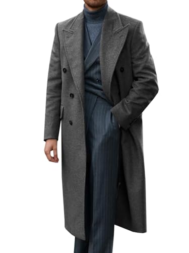 Image of Runcati Mens Wool Blend Casual Trench Coat Notched Collar Lapel Long Jacket Peacoat Double Breasted Classic Winter Overcoat