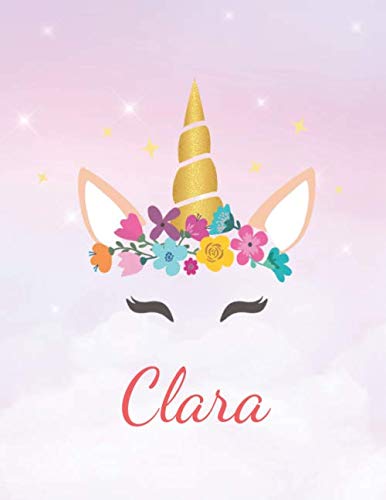 Clara: Personalized Unicorn Sketchbook For Girls With Pink Name - Girls Customized Personal journal/ blank book - 8.5x11 110 Pages Doodle Sketch Create- cute drawing notebook