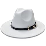 HEYANN Cappello classico Fedora a tesa larga con fibbia per cintura in feltro unisex cappello da trilby da uomo panama cappello jazz cappello per donna uomo, bianco, M