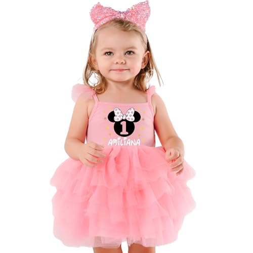 Minnie Birthday Girl outfit Pink tutu dress with name and age (Pink&Black)4