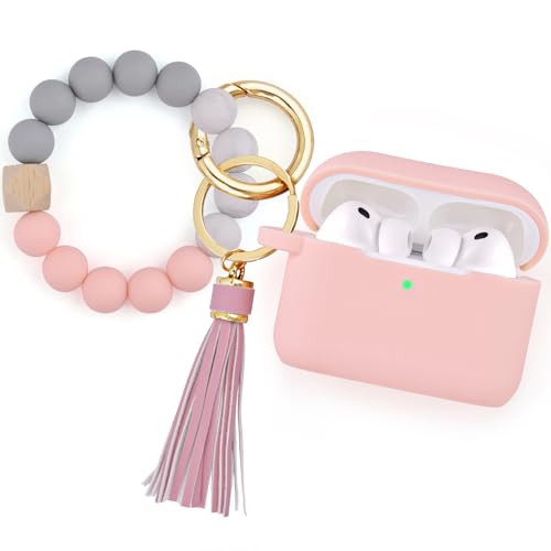 Image of Filoto for AirPods Pro 3 Case (2025), Soft Silicone Protective Case Cover Compatible with Apple AirPods Pro 3rd Generation with Beaded Bracelet Keychain Accessories for Women Pink