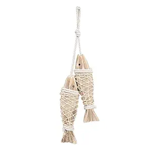 KHATI Natural Wood Shell Fish Pendant Decor Wall Hanging Ornament Small Size