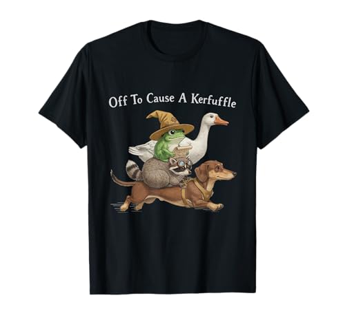 Off to Cause A Kerfuffle Frog Raccoon Goose T-Shirt