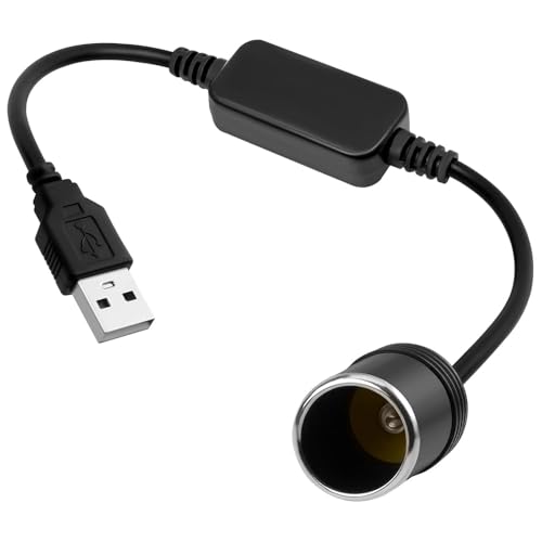 5V USB A Macho a 12V Enchufe Adaptador USB Mechero Coche 12V 35cm Adaptador USB a Mechero Hembra 5V a 12V Cargador USB de Encendedor del Coche zócalo Adaptador convertidor de Macho a Hembra