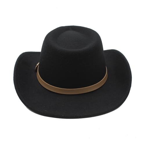 Image of LIDHAY Women Men Classic Felt Wide Brim Western Cowboy Cowgirl Hat with Belt Buckle