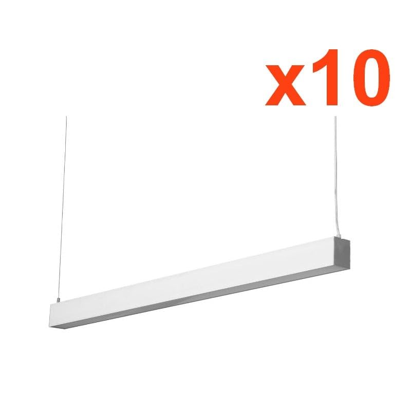 SILAMP Pack de 10 - Réglette Suspendue LED Large 120cm 35W Blanc - Blanc Neutre 4000K - 5500K