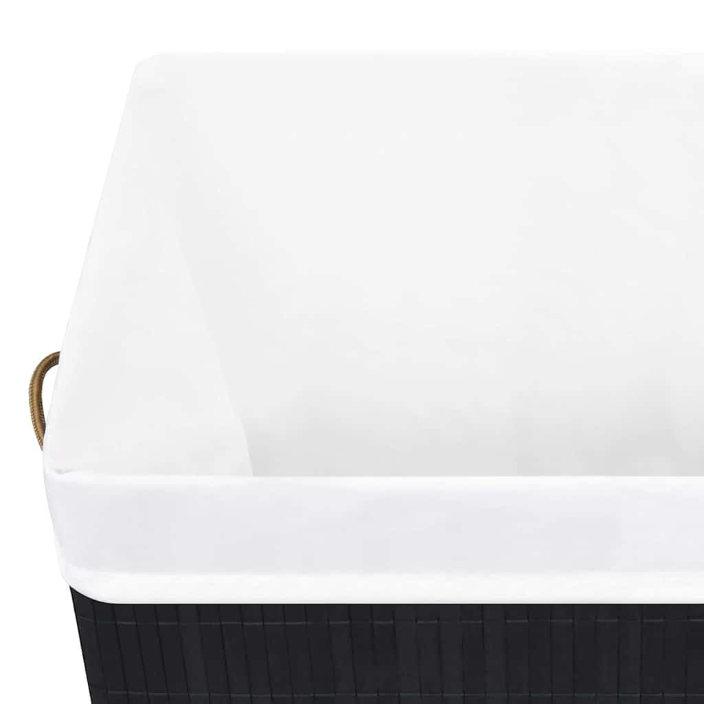 Bamboo Laundry Hamper With Lid, 83L Black Rectangular Clothes Basket
