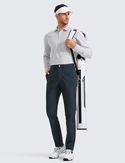 CRZ YOGA Men's Stretch Golf Trousers - 32" Slim Fit Quick Dry Work Casual Outdoor Waterproof Pant with Pockets True Navy 32W x 32L