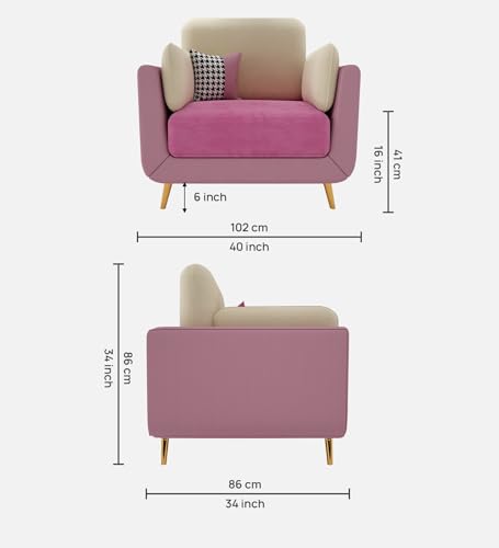Image of Sixpine Luxury Dual Color Upholstery Sofa in Premium Velvet | Solid Wood Structure | Sturdy Golden Legs | High Density Foam | Extra Comfort for Modern Living Room (Pink & Beige, 1 Seater)