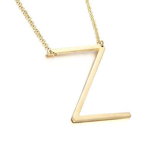 MOMOL Sideways Initial Necklace 18K Gold Plated Stainless Steel Large Big Letters Z Pendant Necklace Script Name Monogram Necklaces for Women