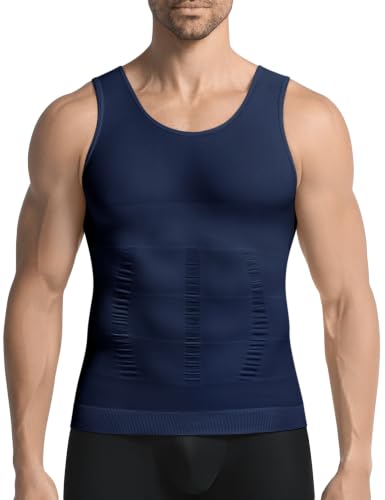 Image of 3 Pack Compression Shirt Men Body Shaper Vest Workout Tank Top | Tummy Control Slimming Undershirts,Gym Shapewear for Mens,Hides Man Boobs