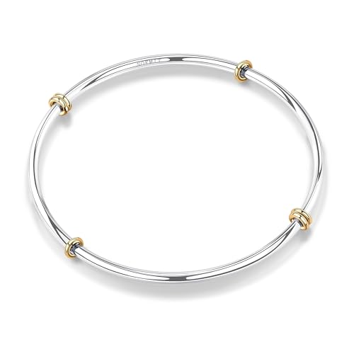 NOKMIT Two-Tone Stackable Bangle for Women High Polished Thin Interlocking Stainless Steel Bracelets Classic Plain Non-Tarnish Gold&Silver Mixed Metal 1PC/3PCS (1pc 7.5inch)