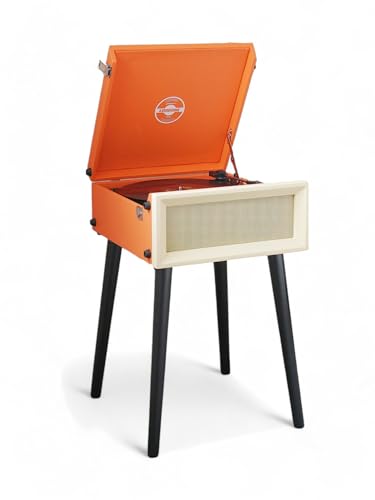 Steepletone Retro Record player with Legs, SRP1R XP, 3 Speed Record Player, FM Radio & Bluetooth Plyaback, Vinyl Record Player (ORANGE)