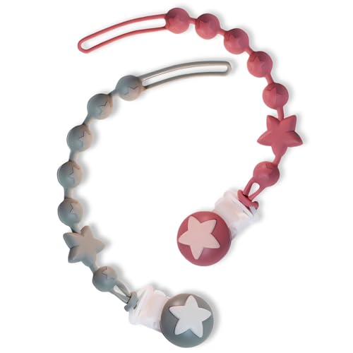 Image of Silicone Baby Pacifier Clips for Boys and Girls, Pack of 2 Flexible Rust-Free Pacifier Holder Clip with One-Piece Design, Paci Binky Clips (Sage+Blush)